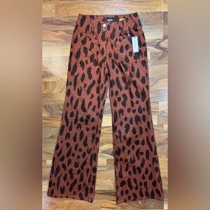 Maeve Brown and Black Leopard Print Flare Jeans